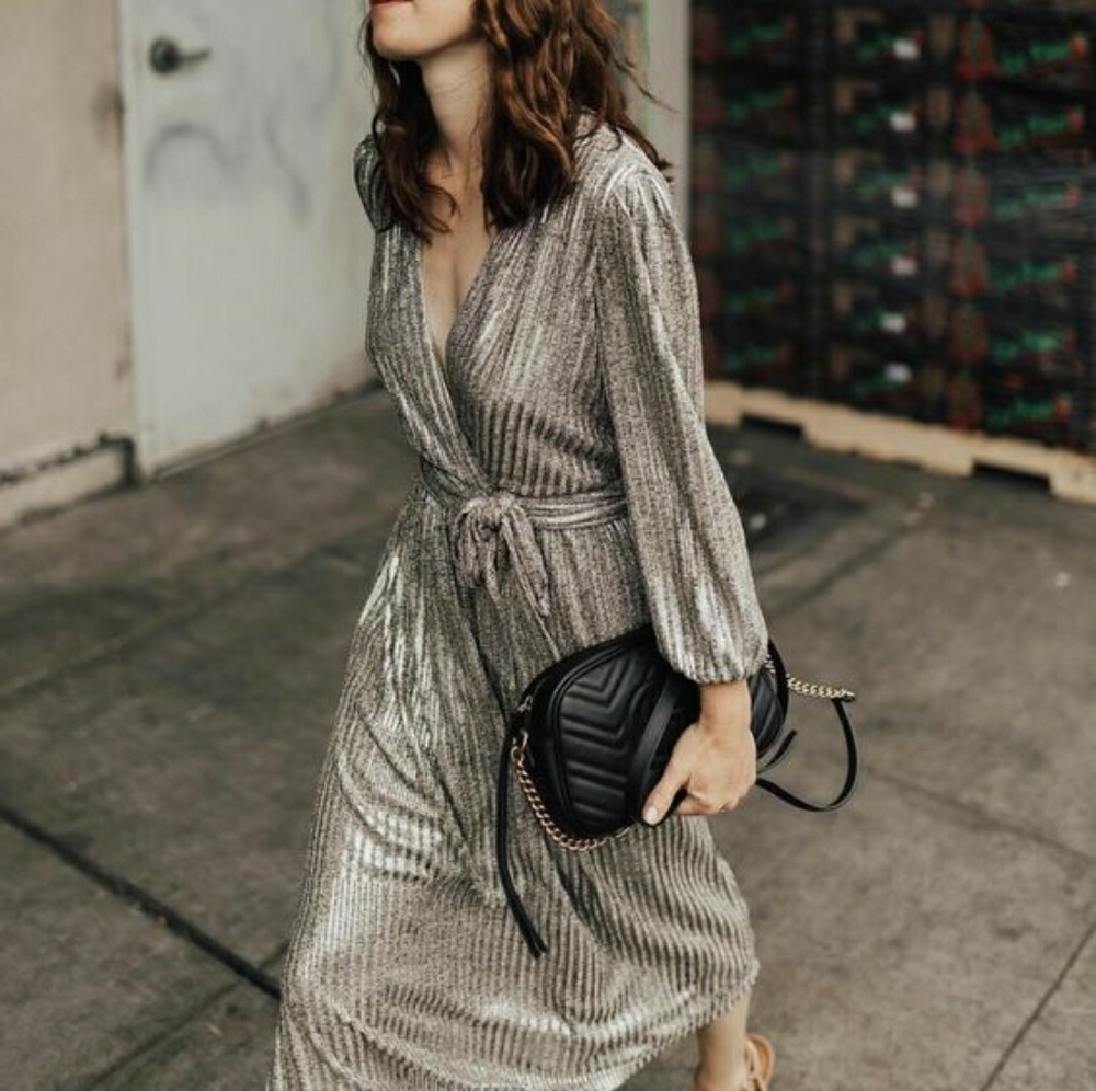 Alice + Olivia Katina Metallic Wrap Dress